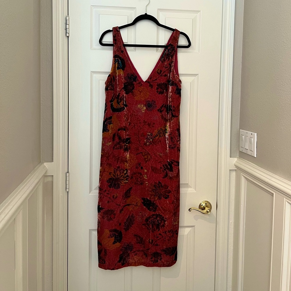 Zara velvet V Neck floral tank dress